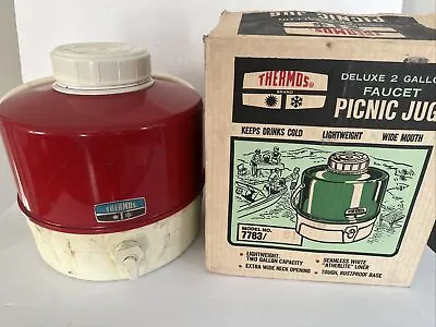 Vintage THERMOS PICNIC JUG Cooler W/ Faucet 1 Gallon Camping - Red • $39.95