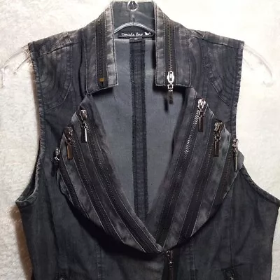 Double Zero Zippers Vest Denim Punk Goth Rock Gray Stone Wash Stretch Size M • $15