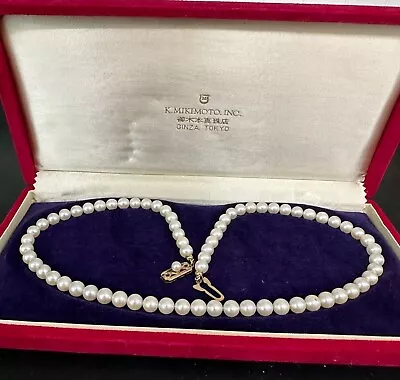 Mikimoto 14K Yellow Gold Cultured Pearl Beaded Strand Necklace + Box • $499.99