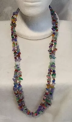 Vintage 925 Sterling Silver Clasp Multi Agate Strand Necklace 34  • $24.99