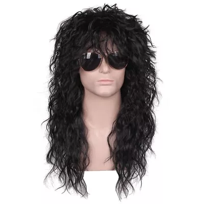 FantaLook Mens 80S Long Curly Black Rocker Costume Wig • $7.95