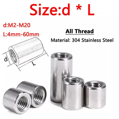 All Thread Sleeve Rod Bar Stud Round Connector Stainless Steel M2 M3 M4 M5 - M20 • £2.05