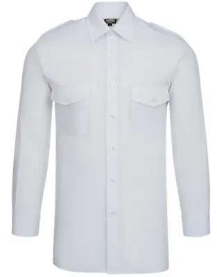 Mens Formal Pilot Shirt Button Down Uniform Casual Long Sleeve Shirts Top 14.5 • £9.99