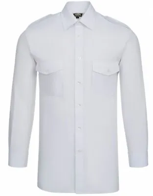 Mens Pilot Uniform Shirt Long Sleeve White Security Epaulettes Size - 14.5 • £9.49