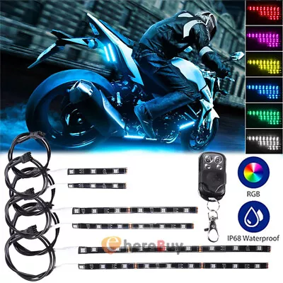 6Pcs Motorcycle RGB LED Waterproof Under Glow Lights Strip Neon Kit Remote • $20.99
