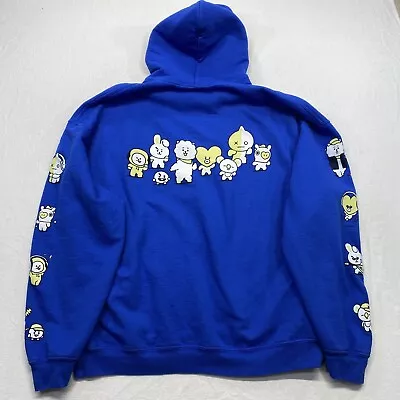 BTS BT21 Line Friends Adult 2XL Hoodie Hood Sweatshirt Blue Yellow • $17.60