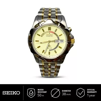 SEIKO KINETIC SKJ024P1 Watch 5M43 SQ50 Two Tone Bracelet Gold Silver Day Date • $232