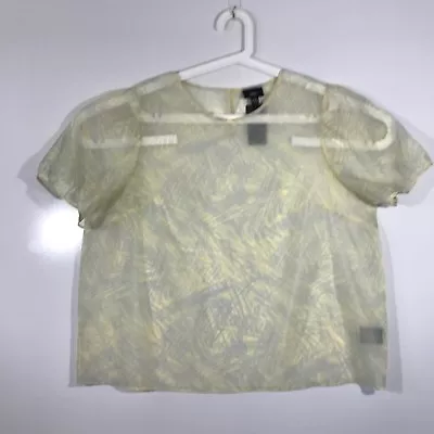 Mossimo Womens Juniors Size XXL Blouse Sheer Short Sleeve Gray And Yellow Print • $9.95