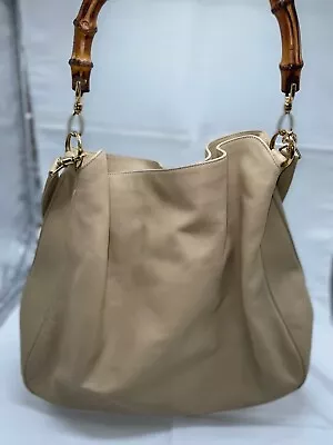 Gucci Beige Leather Authentic Vintage Bamboo 2way Shoulder Bag • $85