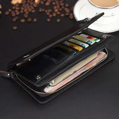 Men's Bifold Leather Zip Coin Handbag Multi Card Holder Purse Long Wallet Clutch • $11.99