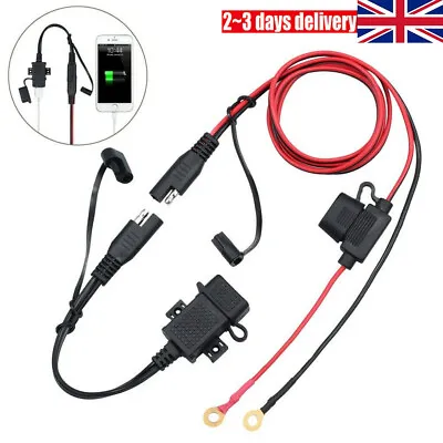 USB Charger For Motorcycle Motorbike SAE To USB Cable Adapter Phone GPS Tablets • £7.59