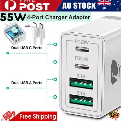 55W 4 Port USB-C PD Fast Charging Wall USB C Charger Power Adapter Type-C Brick • $16.99