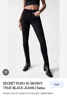 SALSA JEANS. Secret Push In Skinny Jeans. ColourBlackTrue Black.W 29 L30. BNWT • £30
