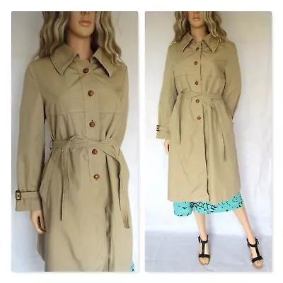 Beige Raincoat Mackintosh Trench Coat Vintage Retro Single Breasted Size 14 • £55