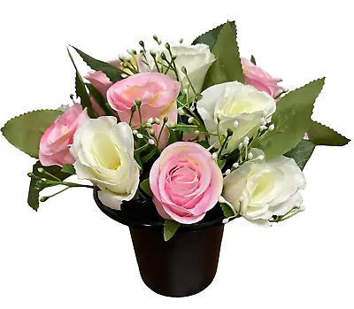 Memorial Grave - Cemetery Pots With Artificial Flowers Baby/Pink/White 24 • £13.50