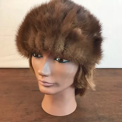  Vintage MINK Fur Round Pillbox Heavily Distressed Womens Hat CH10 • $12.95