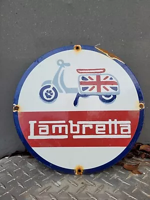 Vintage Lambretta Porcelain Sign Scooter Motorcycle Bike Dealer Sales Service • $163.02