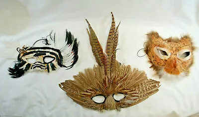 Mardi Gras Masquerade Party Feathered Eye Masks Hand-Crafted   Lot Of 3  S9945 • $69.99