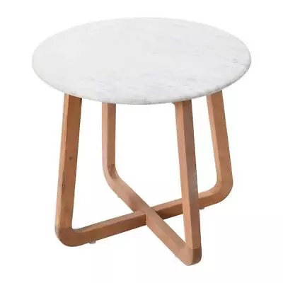 Storied Home End Table 20  X 18  Marble Top Round Durable Wood Blonde Finish • $108.68