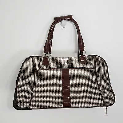 Dejuno Roller Carry On Duffle Bag Black Brown Houndstooth Patent Leather Trim • $39.99