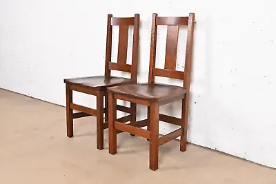 Limbert Mission Oak Arts & Crafts Side Chairs Pair • $1495