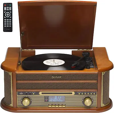9-in-1 Retro Vintage Wooden Vinyl Record Player With Speakers & Bluetooth • £243.02
