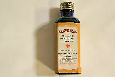 Vintage Cobalt Bottle Camphenol Antiseptic Full Label/Cap Johnson & Johnson • $24.99