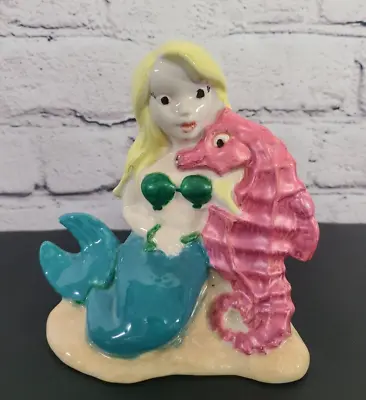 Vtg Studio Ceramic Mermaid With Seahorse Sculpture Bathroom Decor • $13.99