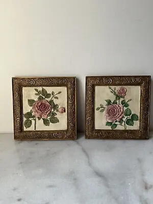 2pc Vintage Roses  Floral 3D Wall Plaque Resin Roses • $29