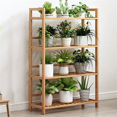Bamboo Ladder Shelving Unit 4 Tier Plant Stand Display Shelf Kitchen/Office Unit • £28.95