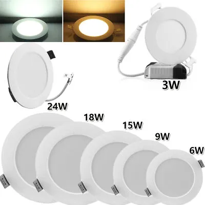 LED Ceiling Light Recessed Ultra Slim Panel Down Lights Round Bathroom Spot Lamp • £5.55