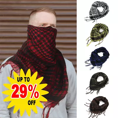 Men Army Plaid Pattern Keffiyeh Scarf Women Tassel Scarf Tactical Arab Hijab • £3.68