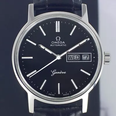 OMEGA Geneve AUTOMATIC 23 J CAL.1022 DAY/DATE REF.166.0117 BLACK DIAL MENS WATCH • £0.80