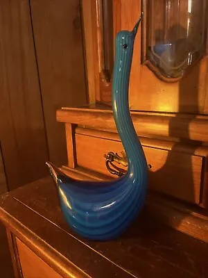 Vintage Murano Italy Glass Deep Blue Swan 13”  Excellent Cond. • $85