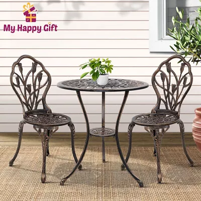 Gardeon 3 Piece Outdoor Setting Chairs Table Bistro Set Patio Cast Aluminum • $189.42