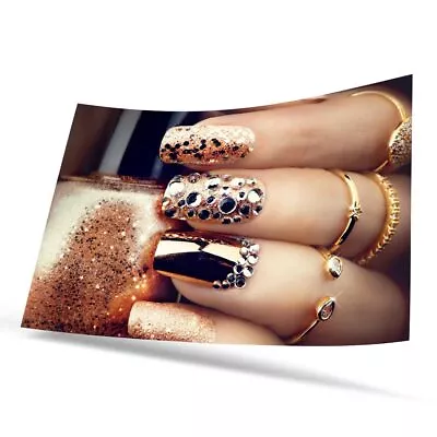 Poster A1 Gold Nail Art Manicure Makeup Artist #51038 • £10.99