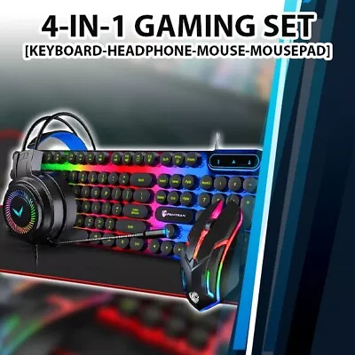 4 Pcs RGB Gaming Bundle Mouse+Keyboard+Headphone+Mousepad AU Gaming Set - BLACK • $83