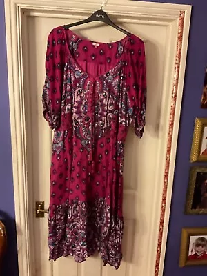 Pink Joe Brown Peasant Dress With Mandala Print At Scoop Laced Neck And Hem 28 • £13