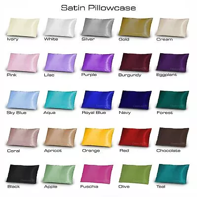 2x Double Stitched Satin Pillowcase Pillow Cover Prevent Split Ends 25 Colours • $18