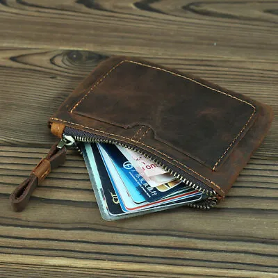 Small Genuine Leather Coin Purse Vintage Zipper Pocket Size Pouch Change Wallet* • $11.69