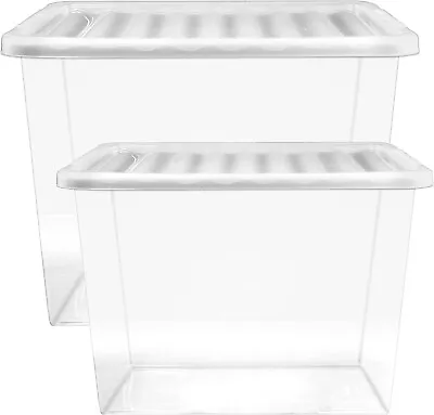 80 Litre Extra Large Big Plastic Storage Clear Box Strong Stackable Containers • £104.74