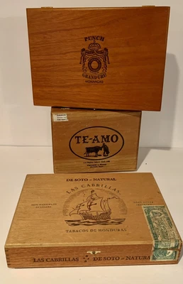 $35 • Buy Lot Of 3 Cigar Boxes Empty Assorted Wood Vintage Las Cabrillas Punch Te-Amo