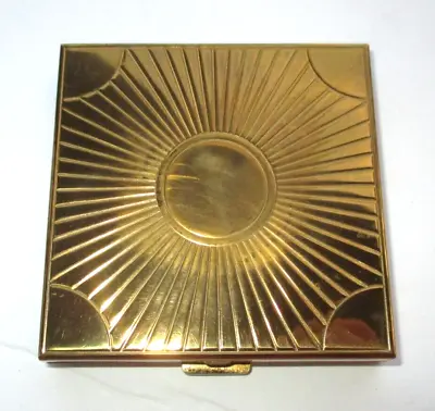 Vtg Art Deco VOLUPTE GOLD TONE SQUARE POWDER COMPACT With CLOTH POUCH • $14.95