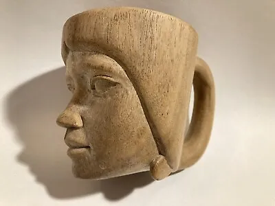 Vintage Wooden Carved Woman Face Mug • $8