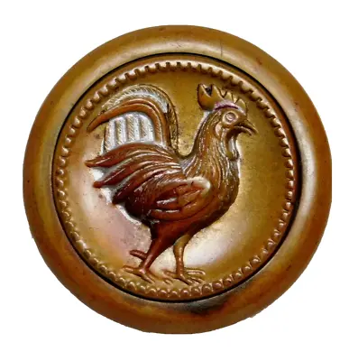 LARGE Antique Vtg Metal BUTTON Hand Painted  ROOSTER NICE #K2 • $38.99