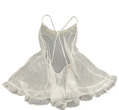 Victoria's Secret Bridal Glam Angel Sheer White Rhinestone Chemise Size L • $22