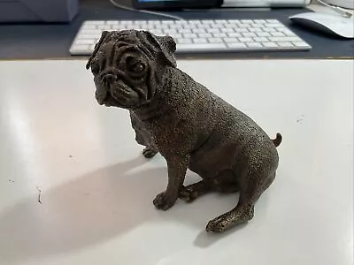 Antique Austrian Cold Painted Cast Bronze Sitting Pug Dog With Bergman Mark 8412 • £18.40