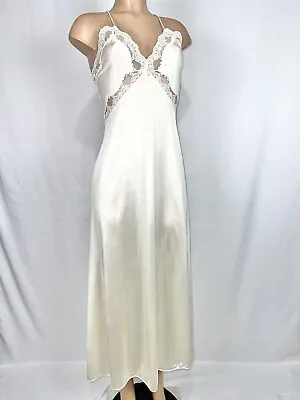 Val Mode Vintage Women’s Small Ivory Nylon Satin Lace Chamise Night Gown Dress • $63.98