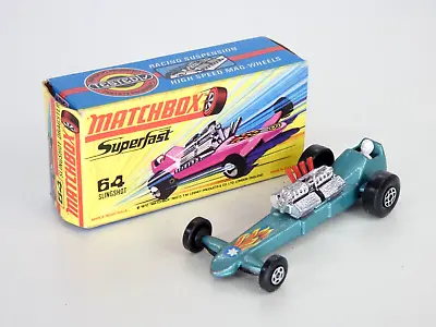 Matchbox Slingshot Dragster No 64 BOX Superfast Blue Toy Car Vintage Collectable • $40.40