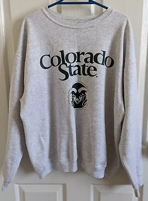 Vintage Champion Size L Colorado State Rams Football Grey Marle Jumper Sweater • $34